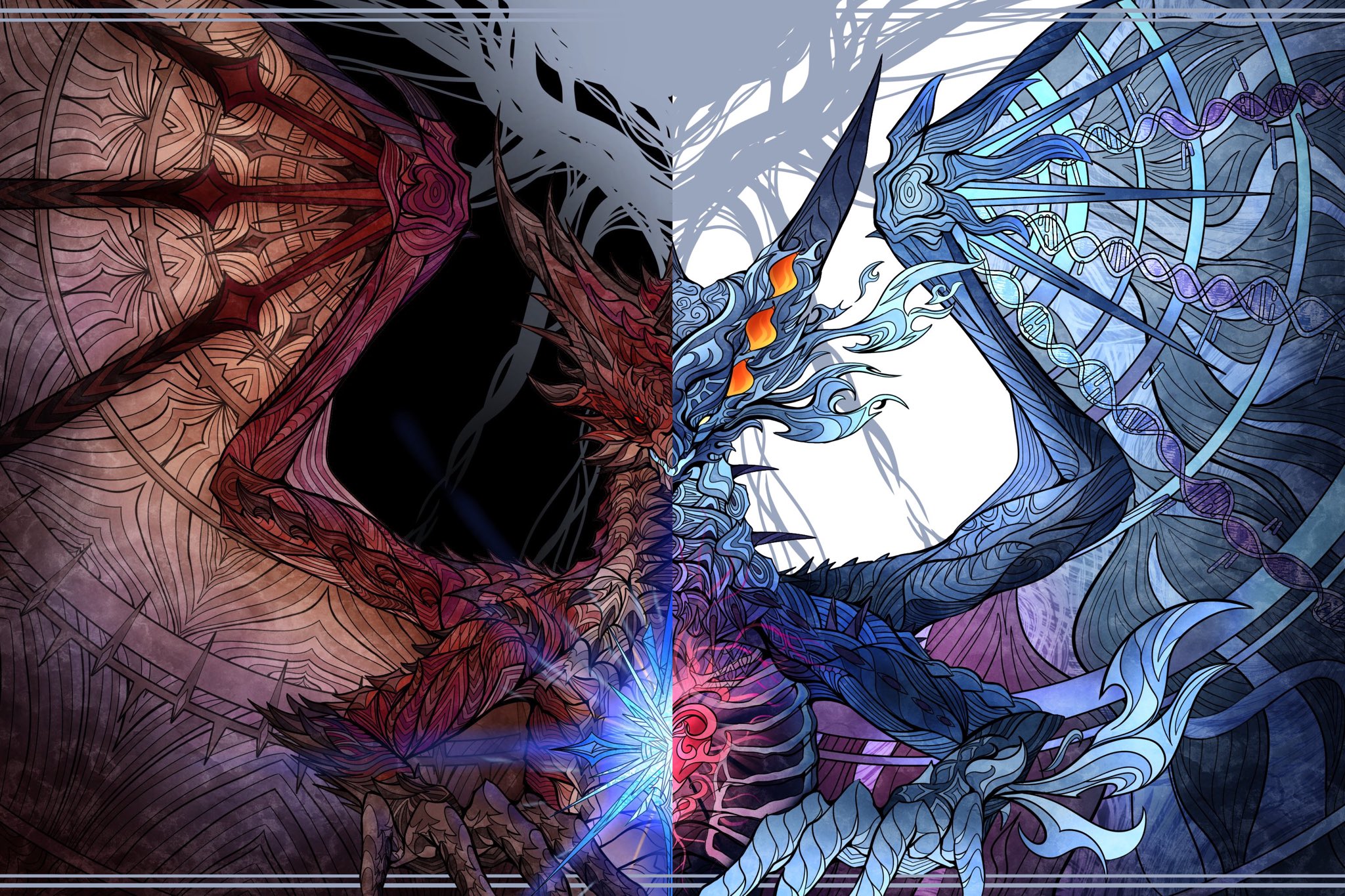 Safi'jiiva and Xeno'jiiva in Monster Hunter: World.